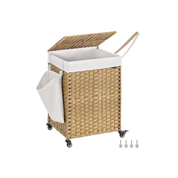 SONGMICS Handwoven Laundry Basket with Wheels ULCB161Y01