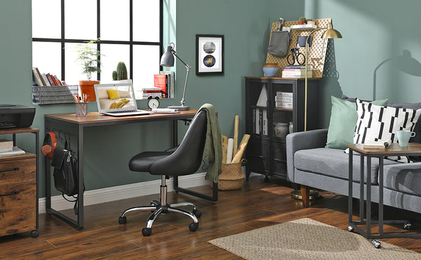 VASAGLE Computer Desk, Office Desk with 8 Hooks, for Study, Home Office, Easy Assembly, Industrial Design, 47.2 x 23.6 x 29.5 Inches, Rustic Brown LWD58X