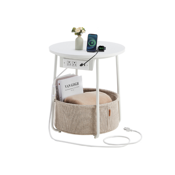 VASAGLE Side Table with Charging Station ULET228W01