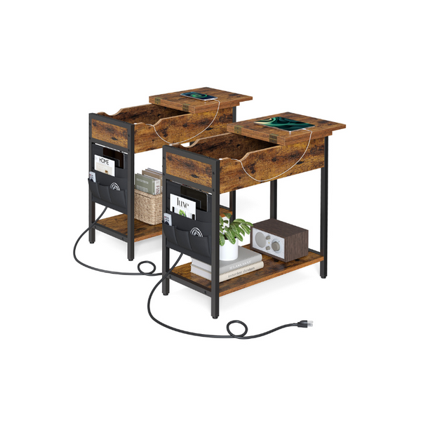 VASAGLE Sofa Side Table with Power Outlet ULET315B01