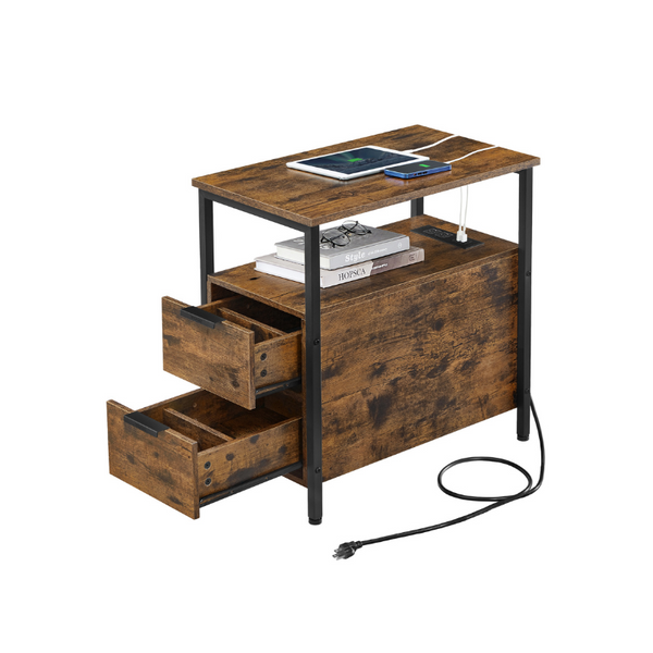 VASAGLE Side Table with Charging Station ULET321B01