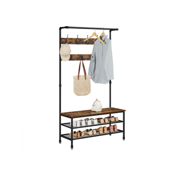 VASAGLE Hall Tree with Shoe Bench, 9 Hooks and Hanging Rod UHSR47BX