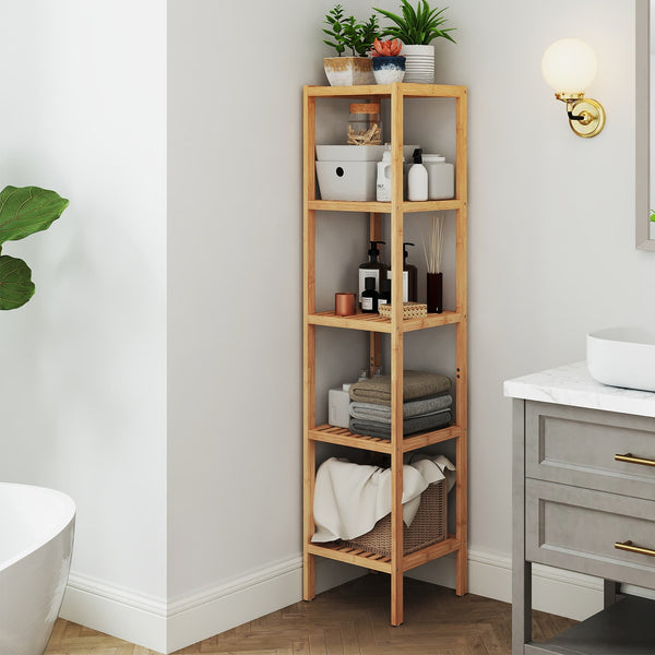 SONGMICS Bamboo bathroom shelf for narrow multifunctional home storage UBCB35B55Y