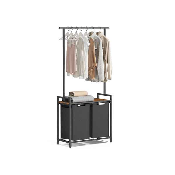 VASAGLE 2-Section Laundry Hamper with Clothes Rack UBLH241B01