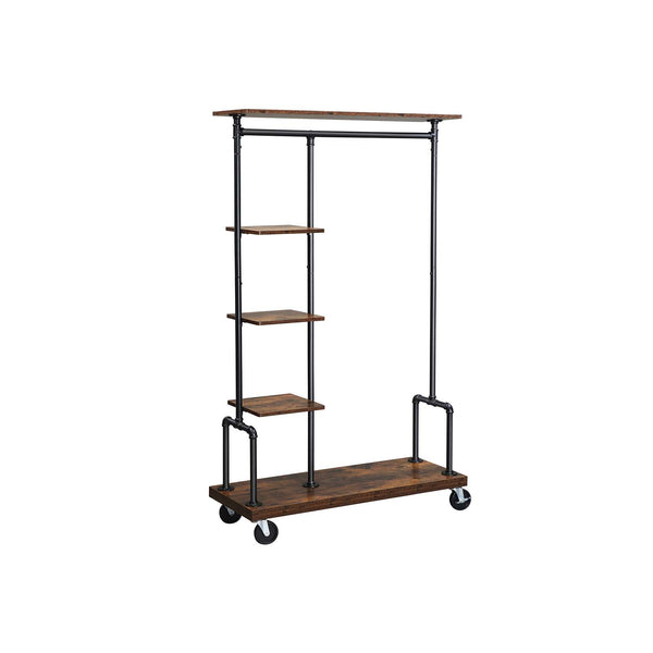 VASAGLE Industrial Brown Clothing Rack on Wheels UHSR66BX