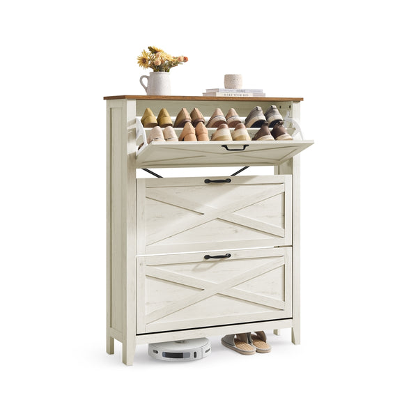VASAGLE VASAGLE LIRY Collection - Shoe Storage Cabinet Organizer with 3 Flip Drawers UHSC301W02