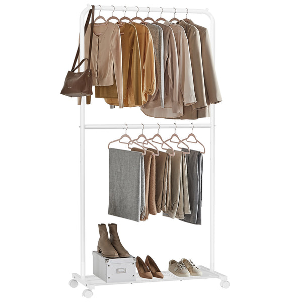 SONGMICS 36" Wide Double-Rod Garment Rack on Wheels UHSR027W01