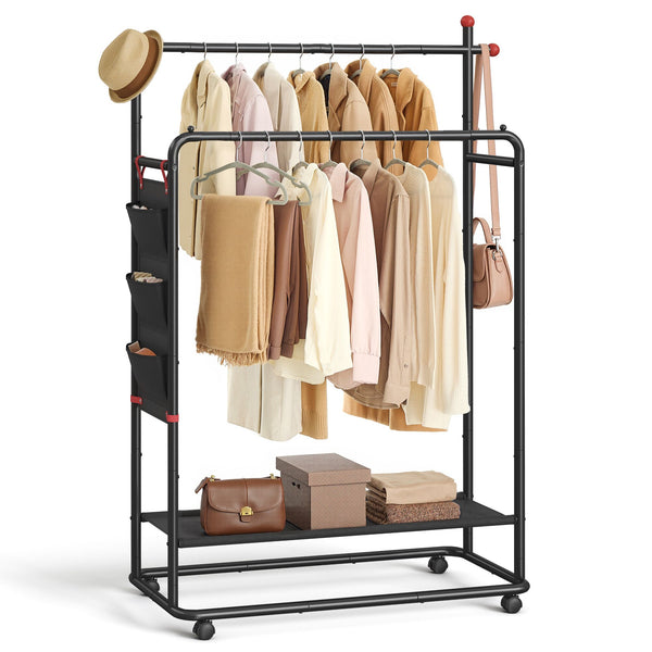 SONGMICS HOME Double-Rod Clothes Rack on Wheels UHSR171B01