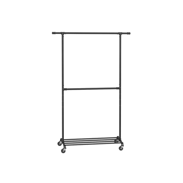 SONGMICS Double-Rod Metal Garment Rack on Wheels UHSR62BK