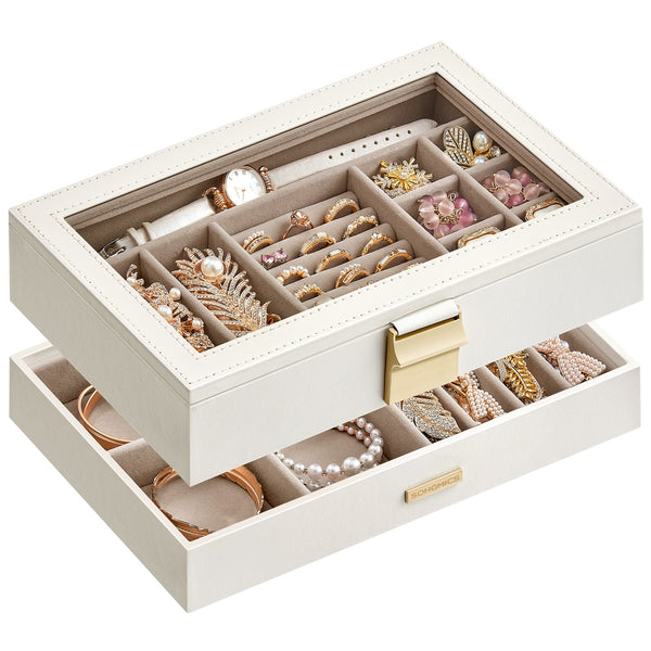 SONGMICS Stackable Jewelry Trays with Glass Lid UJBC192W01