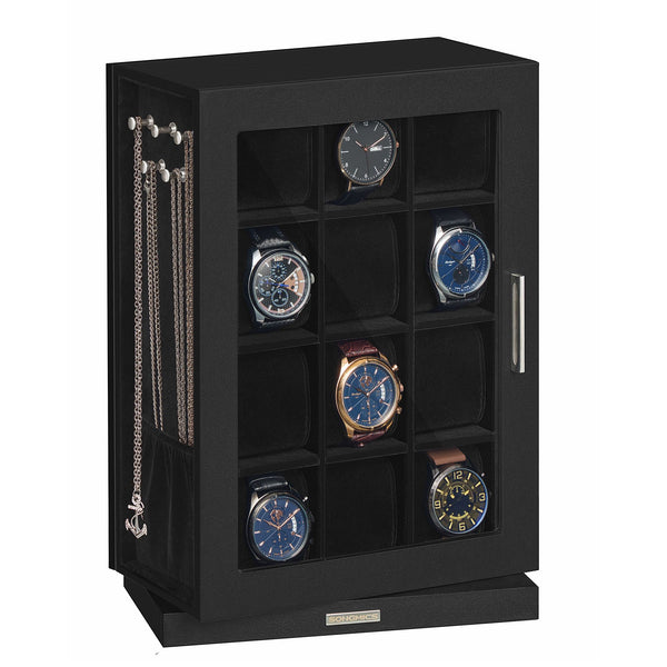SONGMICS Watch Box 12 Slots with Glass Windows, 360° Rotating Vertical Watch Display Case UJWB028B01