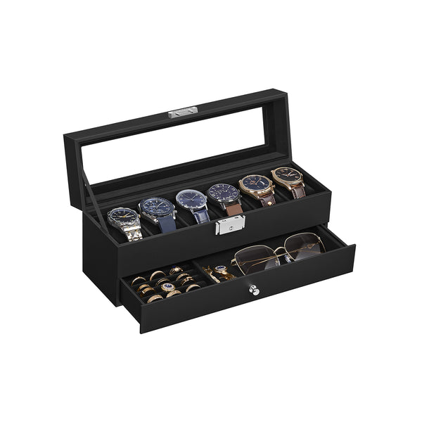 SONGMICS Lockable Watch Box With Glass Lid UJWB060B02