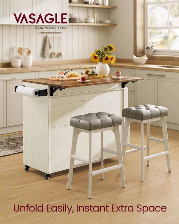 VASAGLE VASAGLE Mobile Kitchen Island with Drop Leaf, Portable Island with Spice Rack UKKI012W01
