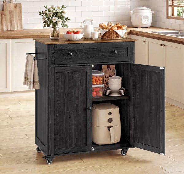 VASAGLE Mobile Wooden Kitchen Island Cart with Storage UKKI009BA01S