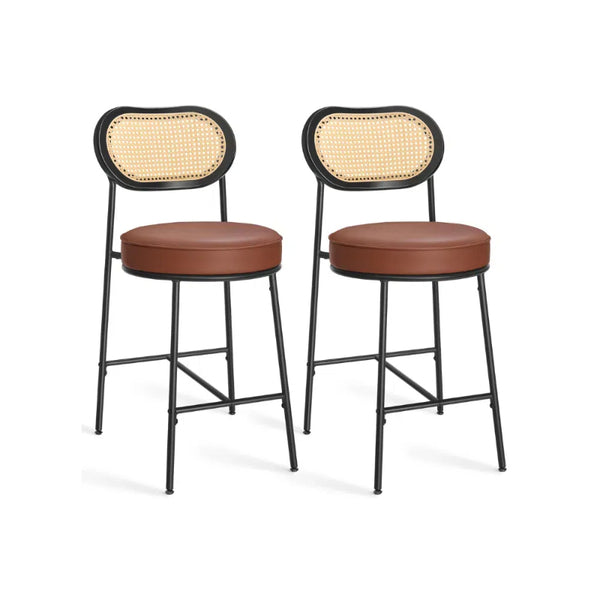 VASAGLE Bar Stools Set of 2, Counter Height Bar Stool with PE Rattan Back ULBC087K01