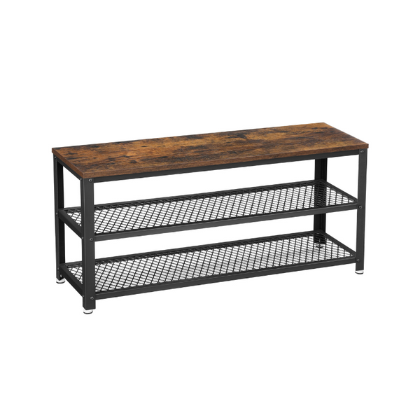VASAGLE Rustic Brown 3-Tier Shoe Storage Bench ULBS078B01