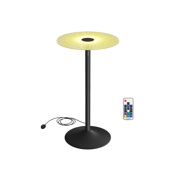 VASAGLE Round Cocktail Table with Multi-Colored Lights and Glass Top ULBT018B01