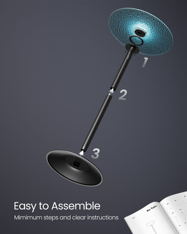 VASAGLE VASAGLE Bar Tables, Set of 2 Round Cocktail Tables with Multi-Colored Lights and Glass Tops, Large Steel Base ULBT118B01