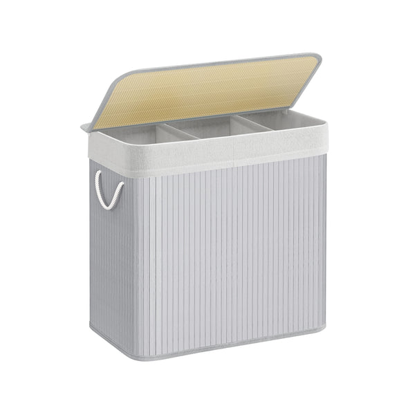 SONGMICS 3-Section Foldable Laundry Basket with Lid 150L ULCB091G01