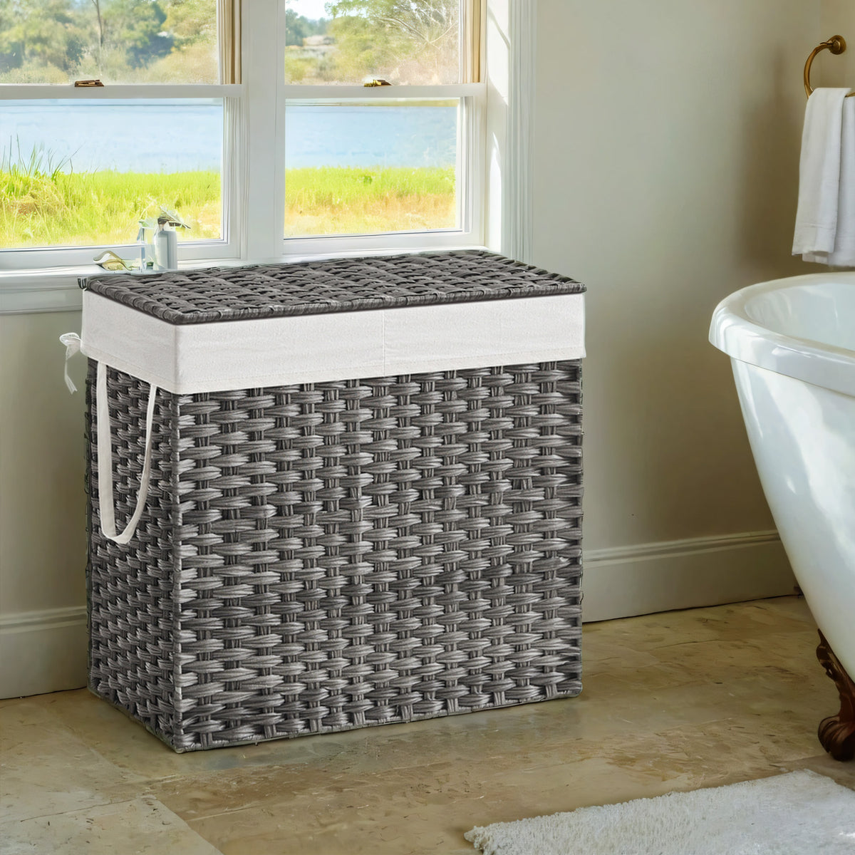 SONGMICS 90L Wicker Laundry Hamper with Lid | SONGMICS HOME