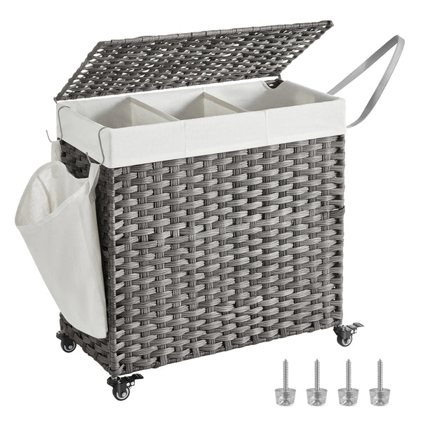 SONGMICS Handwoven Laundry Basket with Wheels ULCB363G01