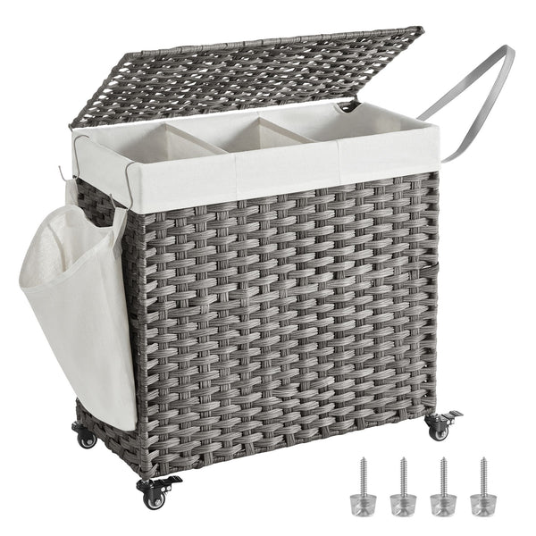 SONGMICS Handwoven Laundry Basket with Wheels ULCB363G01