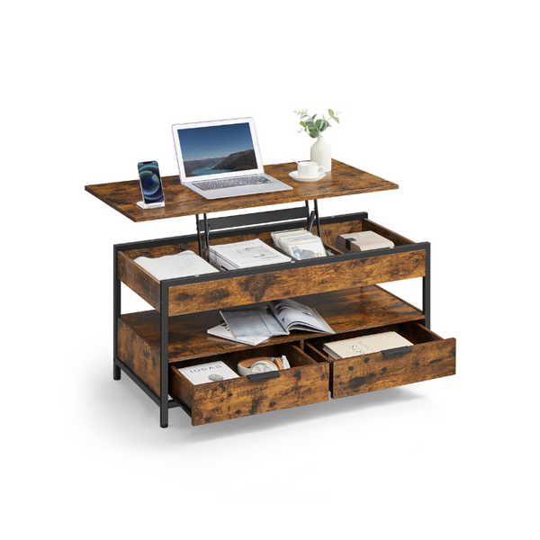 VASAGLE Lift Top Coffee Table with Storage Drawers ULCT209K01