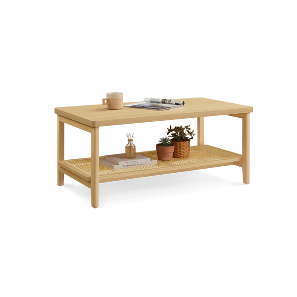 VASAGLE Rectangular Center Table with PVC Rattan Storage Shelf ULCT240Y57