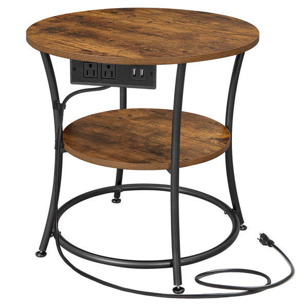 VASAGLE VASAGLE Side Table, 2-Tier Round End Table with Power Outlets ULET077K01