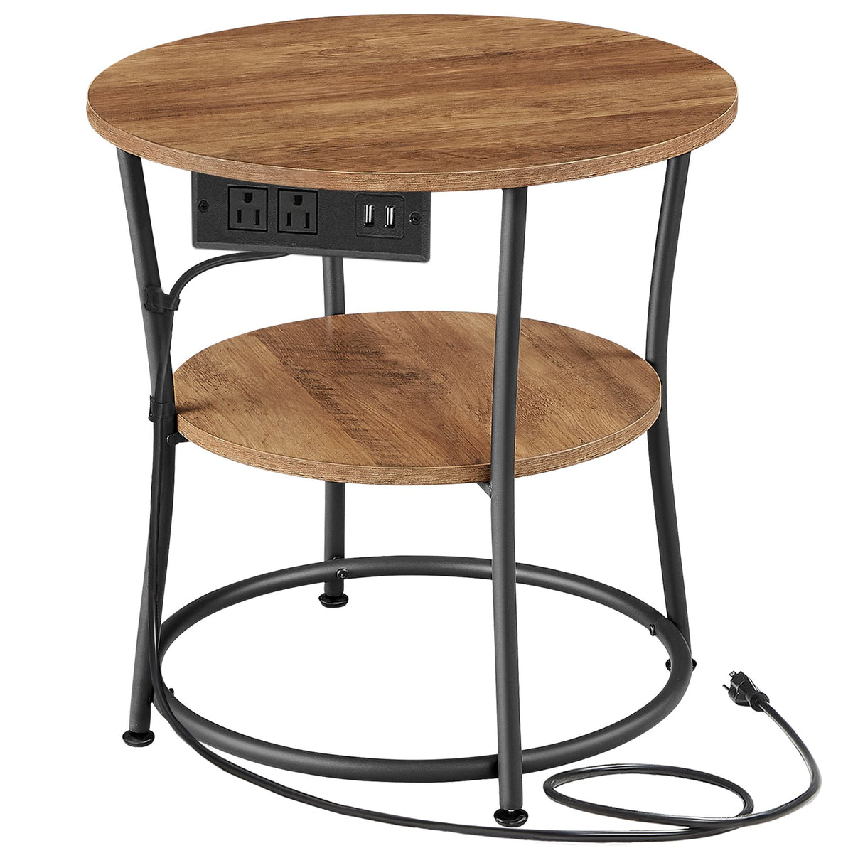 VASAGLE Side Table, 2-Tier Round End Table with Power Outlets