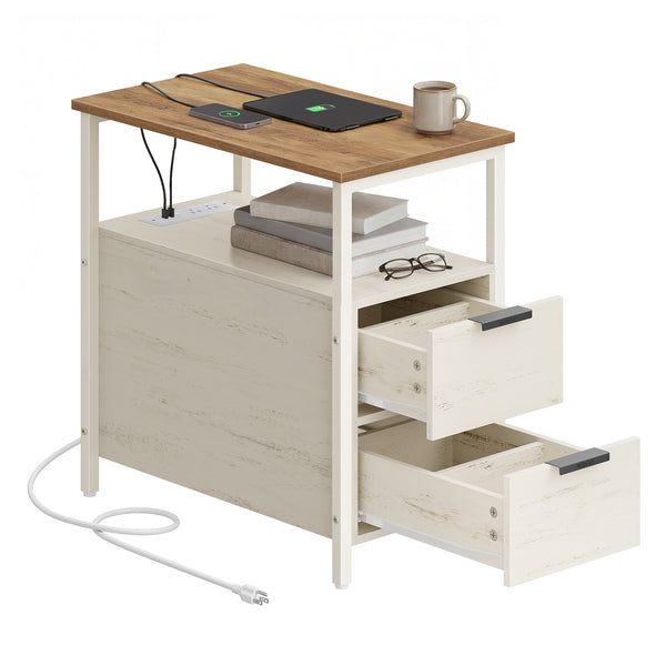 VASAGLE Side Table with Charging Station ULET321W01V1S