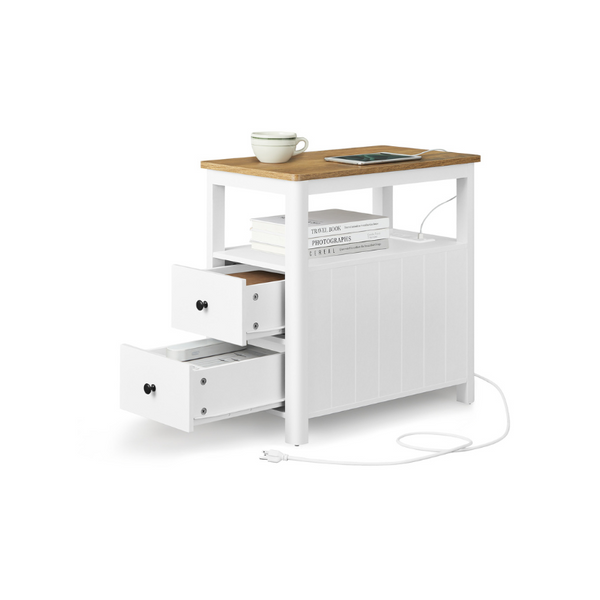 VASAGLE Side Table with Charging Station ULET322T14