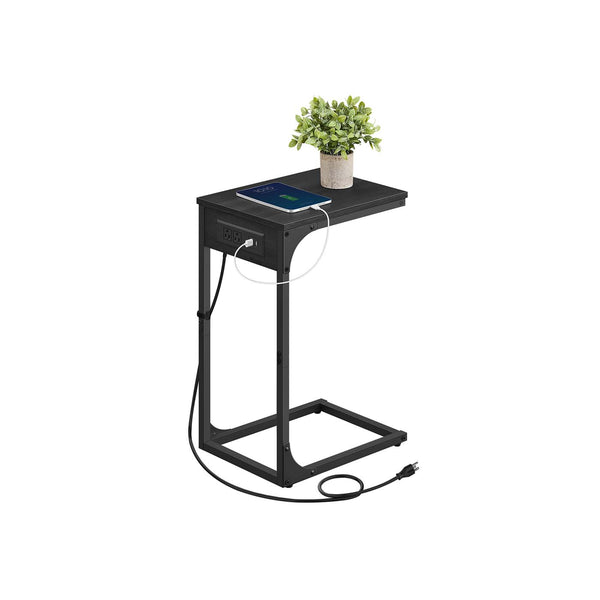 VASAGLE C-Shaped Side Table with Charging Station ULET362G01