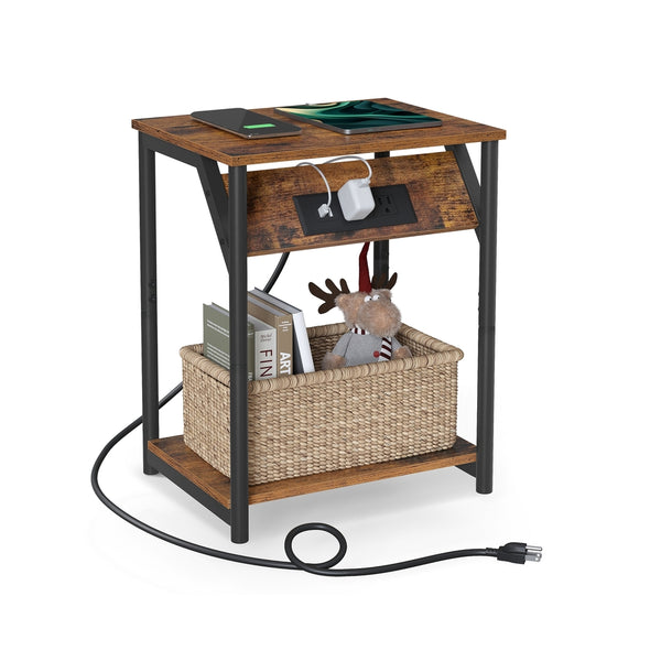 VASAGLE End Table with USB Ports and Outlets ULET371B01