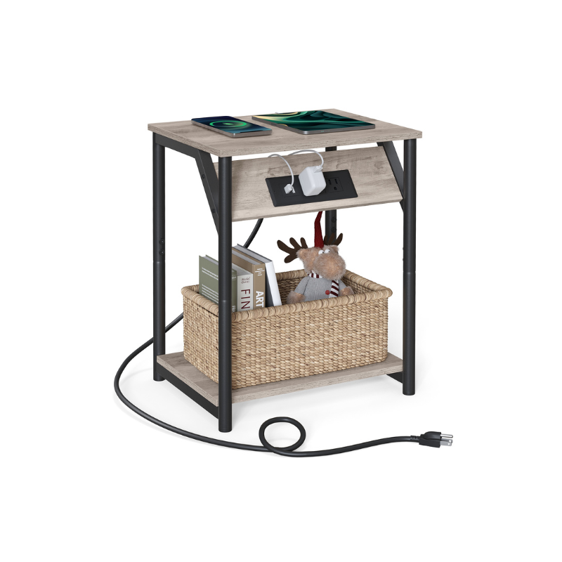 Plug-in Series Rustic Brown and Black Side Table | VASAGLE