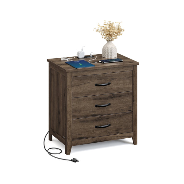 VASAGLE Liry Collection - Farmhouse nightstand with charging station drawers and open shelf ULET679T01