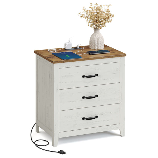 VASAGLE VASAGLE LIRY Collection - Farmhouse Nightstand with Charging Station ULET679W01