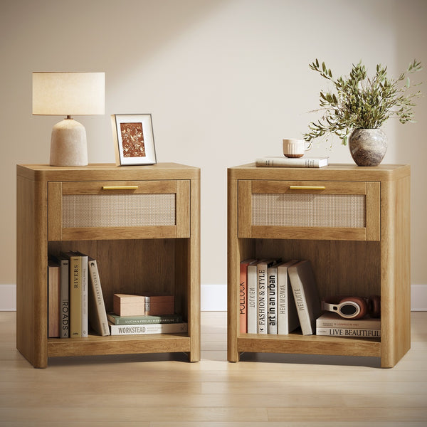 VASAGLE ELLAN Collection - Boho nightstand with drawer and open shelf ULET818KC01