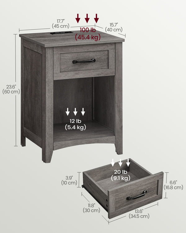 VASAGLE VASAGLE LIRY Collection - Farmhouse Nightstands with Charging Station ULET859G01