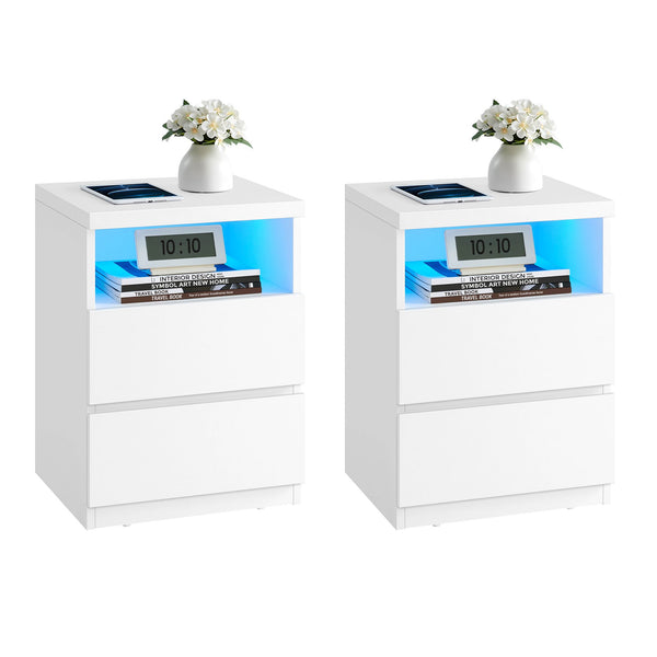 VASAGLE VASAGLE Set of 2 Nightstands with Adjustable LED Lights ULET934T14