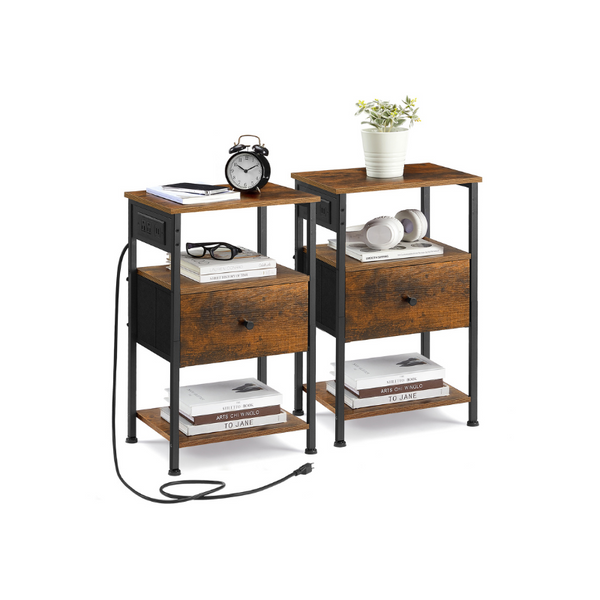 VASAGLE Set of 2 Nightstands with Charging Stations ULGS226K01