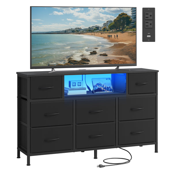 SONGMICS BELLAH Collection - Dresser for Bedroom with Outlets and LED Lights, TV Stand for TVs Up to 55 Inches ULGS433BH02S