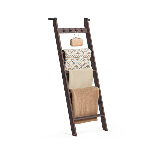 VASAGLE Decorative Farmhouse Blanket Ladder Shelf with Removable Hooks ULLS028K01