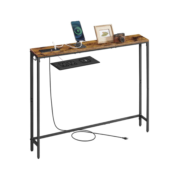 VASAGLE Slim console table with power outlet and hook ULNT079K01
