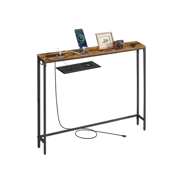 VASAGLE Slim console table with power outlet and hook ULNT079K01