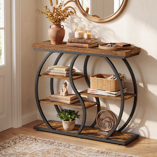 VASAGLE Geometric console table with curved metal frame ULNT158K101