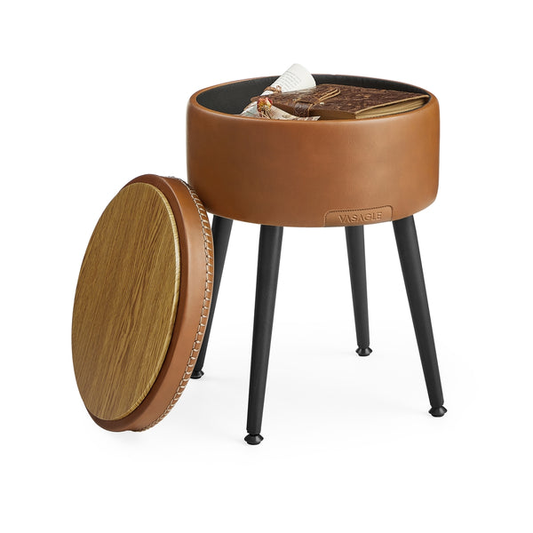 VASAGLE EKHO Collection - Round Storage Ottoman with Steel Legs ULOM005K01