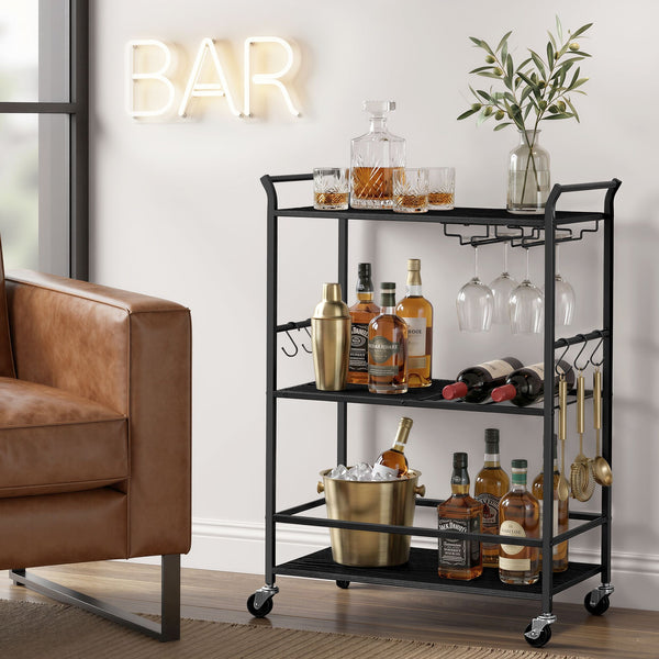 VASAGLE Rolling Bar Cart with Wine Rack and Glass Holder ULRC200B101