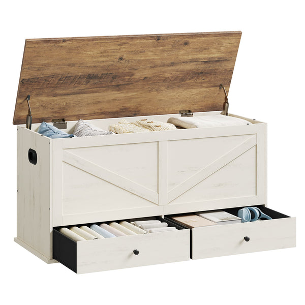 VASAGLE Farmhouse storage bench with fabric drawers for entryway or bedroom ULSB043W02