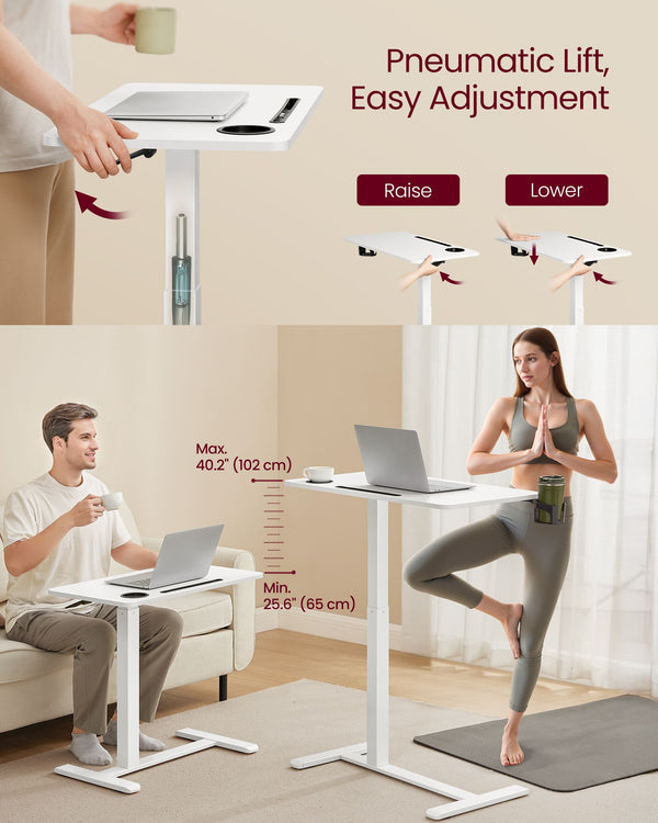 VASAGLE Overbed Table with Wheels, Mobile Standing Computer Desk ULSD600W01